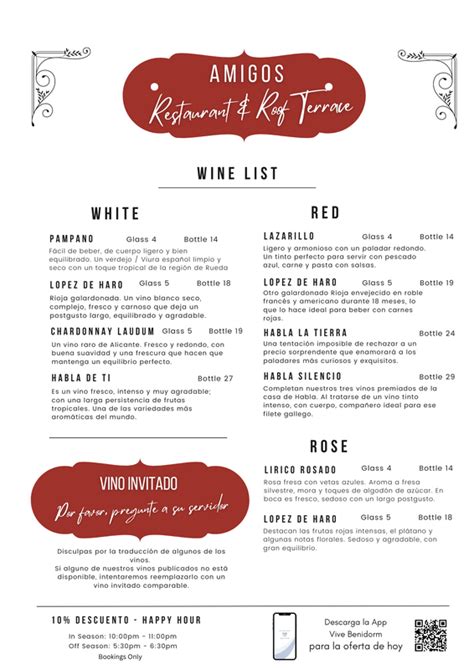 Menus, Wines & Cavas